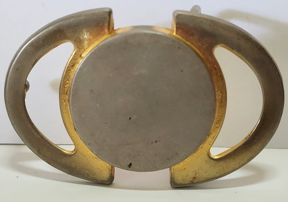 Modernist Geometric Two-Tone Metal Belt Buckle 3" x 1 5/8" Vintage Style